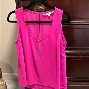 Trina Turk Bright Pink Zip-Front Sleeveless Tank